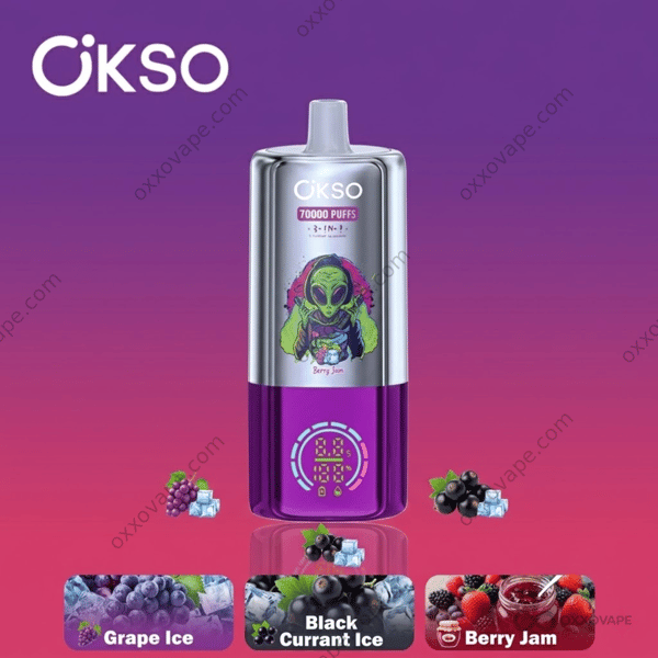 OKSO 70000 Puffs Disposable Vape — Grape Ice, Black Currant Ice and Berry Jam Flavor Combo