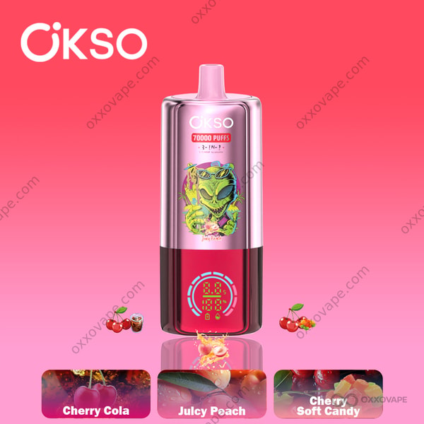 OKSO 70000 Puffs Disposable Vape — Juicy Peach, Cherry Cola and Cherry Soft Candy Flavor Combo