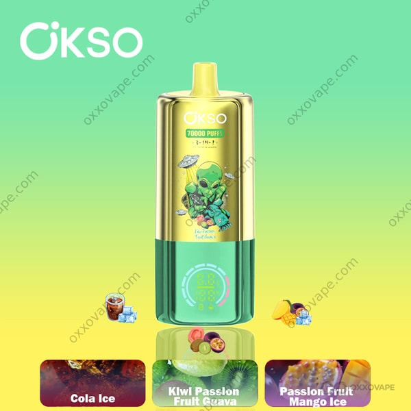 OKSO 70000 Puffs Disposable Vape — Kiwi Passion Fruit Guava, Cola Ice and Passion Fruit Mango Ice Flavor Combo