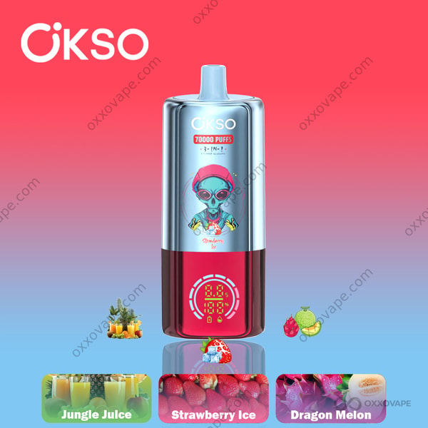 OKSO 70000 Puffs Disposable Vape — Strawberry Ice, Jungle Juice and Dragon Melon Flavor Combo
