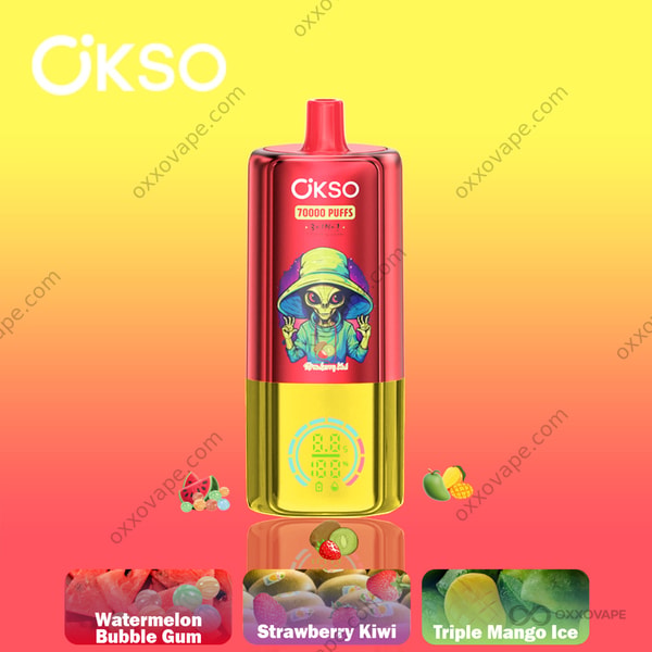 OKSO 70000 Puffs Disposable Vape — Strawberry Kiwi, Watermelon Bubble Gum and Triple Mango Ice Flavor Combo