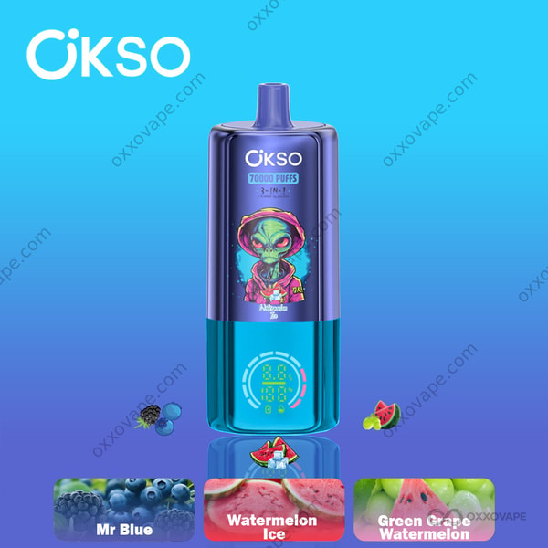 OKSO 70000 Puffs Disposable Vape — Watermelon Ice, Mr Blue and Green Grape Watermelon Flavor Combo