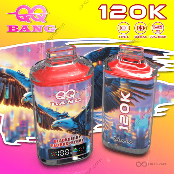 QQ Bang 120000 Puffs Blackberry Red Raspberry disposable vape crystal design