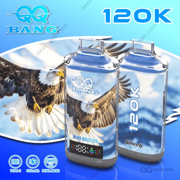 QQ Bang 120000 Puffs Blue Razz Ice disposable vape menthol crystal design