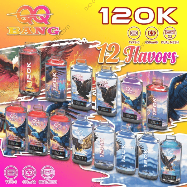 QQ Bang 120000 パフ デュアルメッシュコイルとスマートスクリーンディスプレイを備えた使い捨てベープ