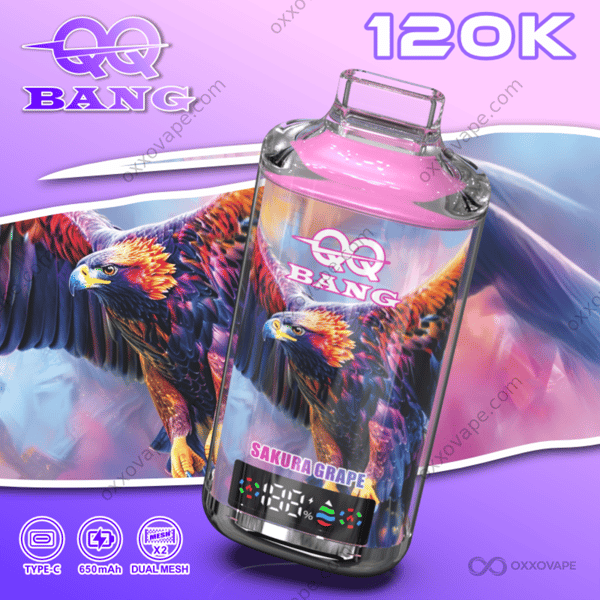 QQ Bang 120000 Puffs Sakura Grape floral grape disposable vape crystal design
