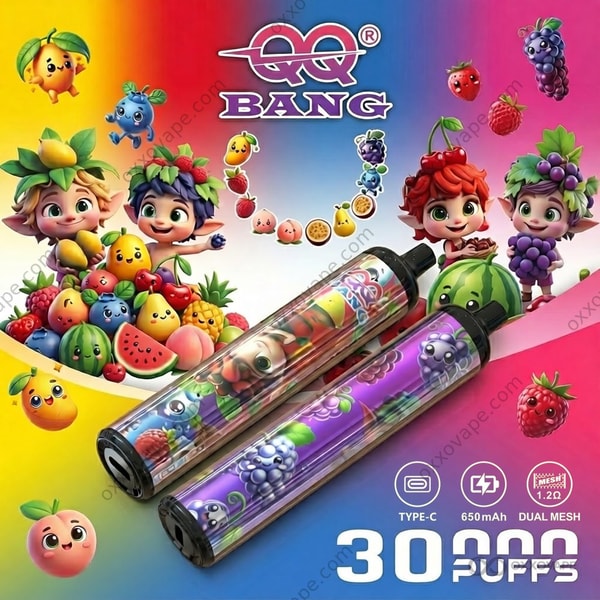 Vape desechable recargable QQ Bang 30000 Puff Slim con carga tipo C — Vista completa del producto