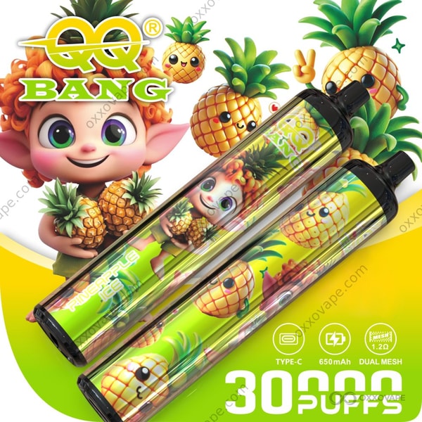 QQ Bang 30000 Puff Slim Disposable Vape Pineapple Ice Flavor — Sharp Tropical Pineapple with Menthol