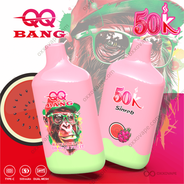 QQ Bang 50K 50000 Puffs Watermelon Dragon Fruit Flavor Rechargeable Disposable Vape