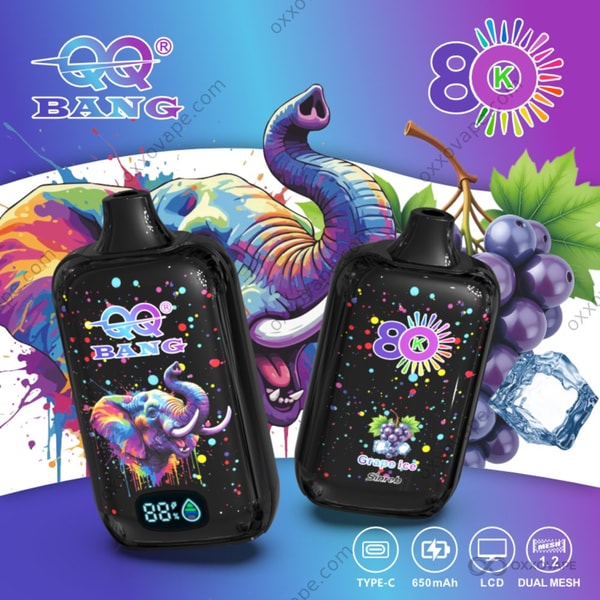 Vape jetable QQ Bang 80000 Puffs Grape Ice - Raisin Concord audacieux avec givre mentholé