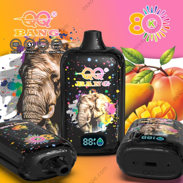 QQ Bang 80000 Puffs Vape jetable à saveur de mangue et de pêche - mélange tropical de mangue au beurre et de pêche au nectar