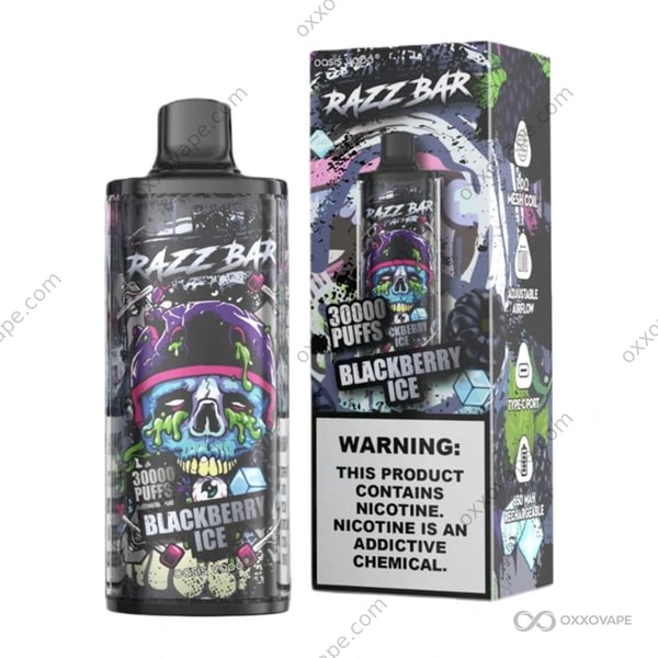 Razz Bar 30000 Blackberry Ice flavor disposable vape — deep dark blackberry menthol iced vape