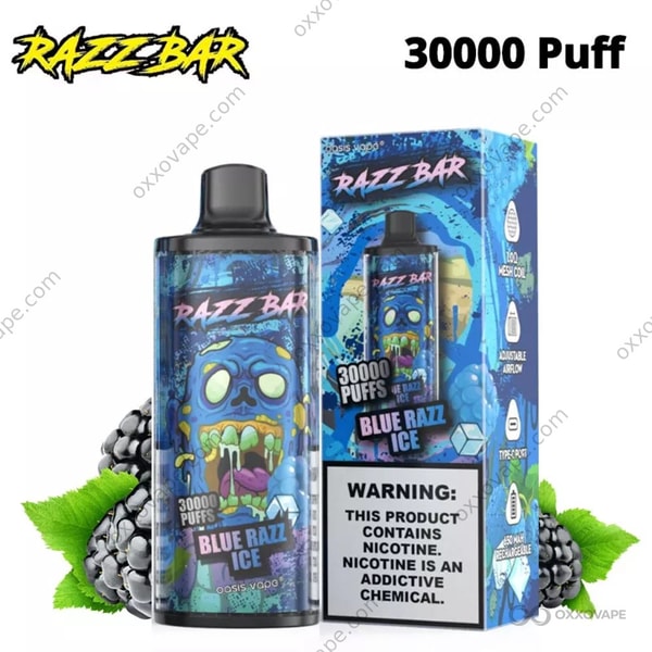 Razz Bar 30000 Blue Razz Ice flavor disposable vape — electric blue raspberry iced candy vape