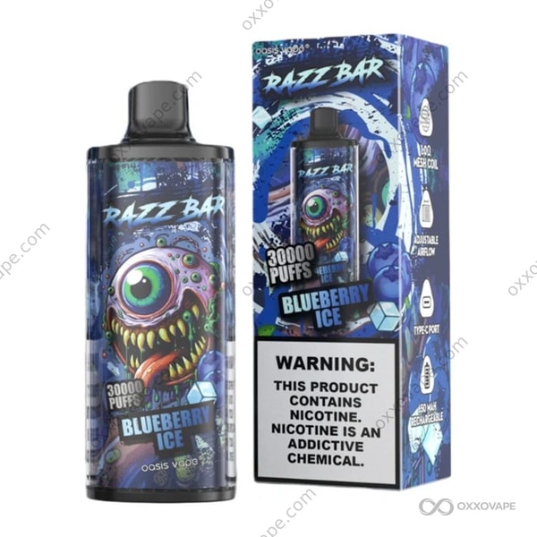 Razz Bar 30000 Blueberry Ice flavor disposable vape — dark blueberry menthol iced vape