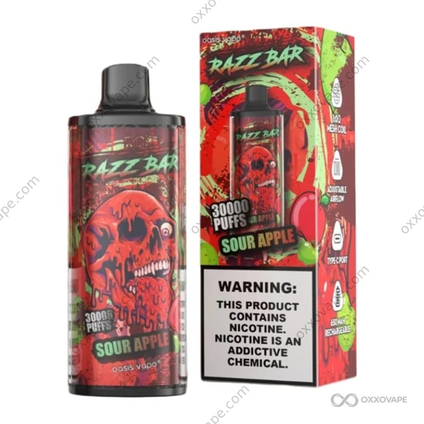 Razz Bar 30000 Sour Apple flavor disposable vape — tart green apple 30000 puffs