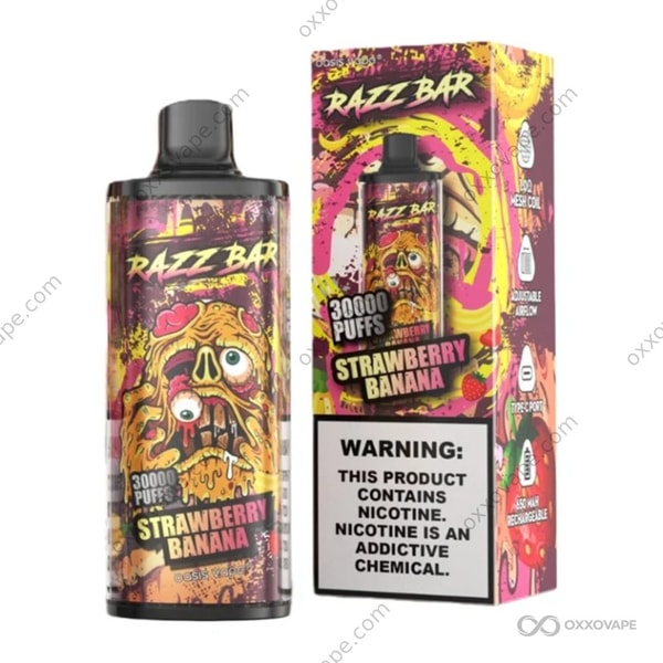 Razz Bar 30000 Strawberry Banana flavor disposable vape — creamy strawberry banana dessert blend