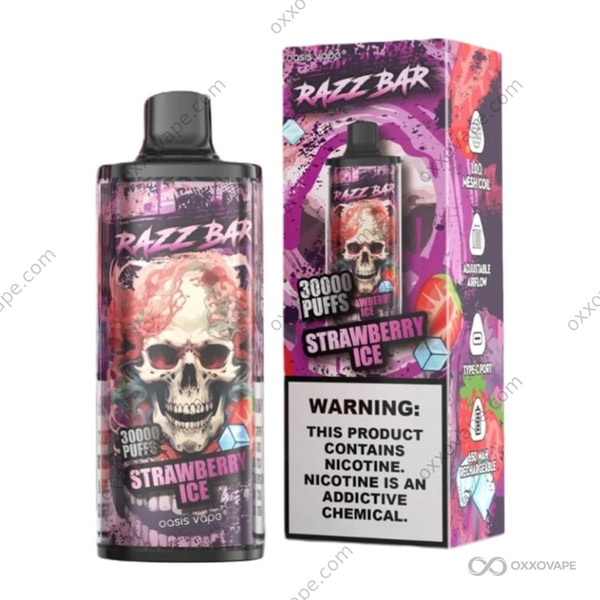 Razz Bar 30000 Strawberry Ice flavor disposable vape — icy ripe strawberry menthol blend