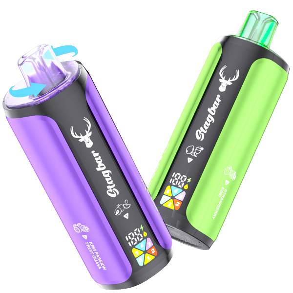 Promotional banner for Stag Bar 180000 puffs disposable vape featuring the innovative 6-in-1 flavor switching system