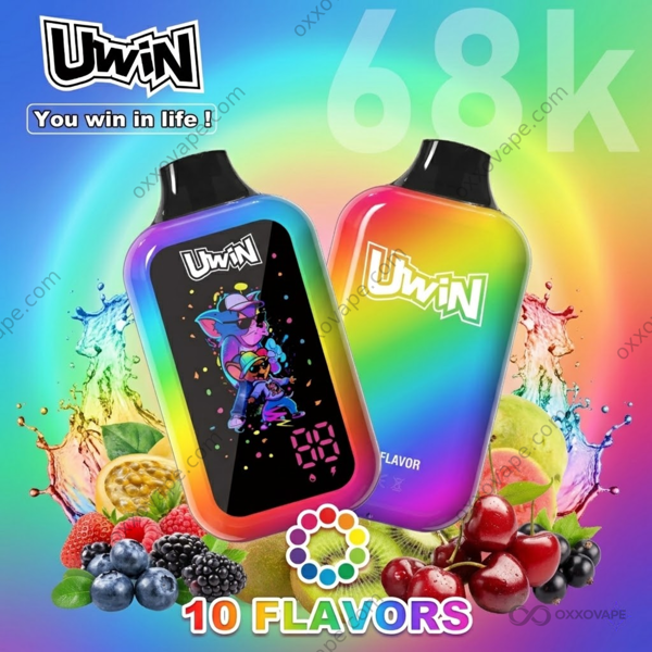 Uwin デジタル ボックス 68000 パフ 使い捨てベープ デジタル ディスプレイとデュアル メッシュ コイル付き