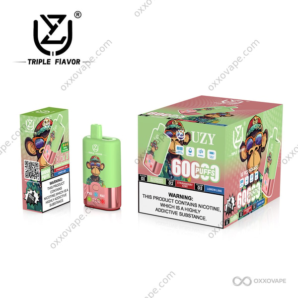 UZY Triple Flavor 60000 Puffs Vape Blueberry Raspberry Strawberry Kiwi Lemon Lime Flavor