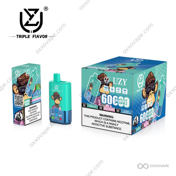 UZY Triple Flavor 60000 Puffs Vape Cherry Ice Mixed Berries Black Dragon Ice Flavor