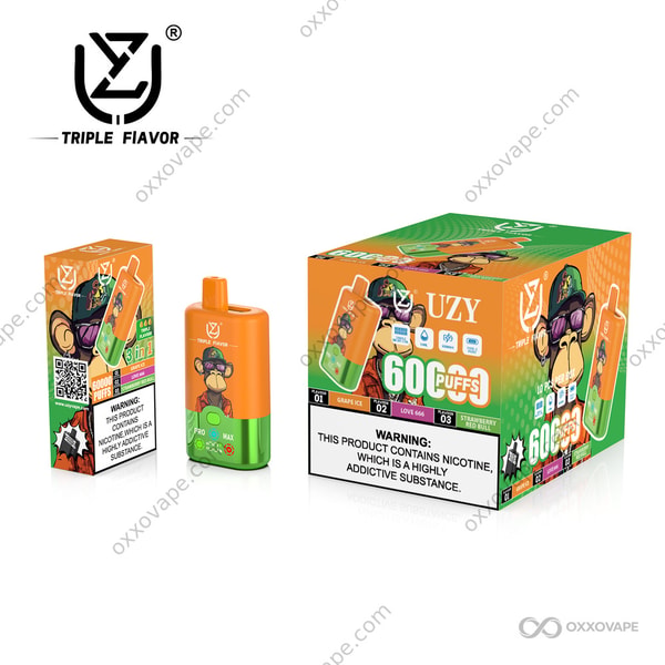 UZY Triple Flavor 60000 Puffs Vape Grape Ice Love 666 Strawberry Red Bull Flavor