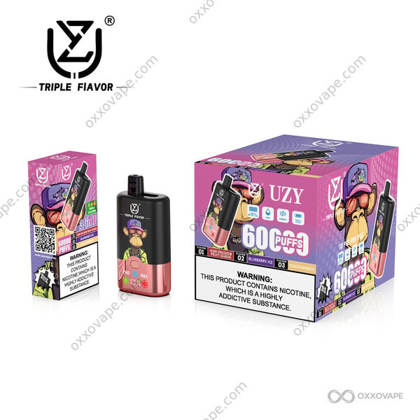 UZY Triple Flavor 60000 Puffs Vape Kiwi Passion Fruit Guava Blueberry Ice Peach Mango Flavor