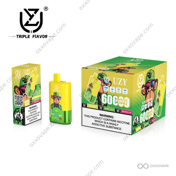 UZY Triple Flavor 60000 Puffs Vape Mr Blue Gummy Bear Red Bull Ice Flavor