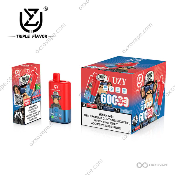 UZY Triple Flavor 60000 Puffs Vape Watermelon Ice Triple Melon Ice Strawberry Banana Flavor