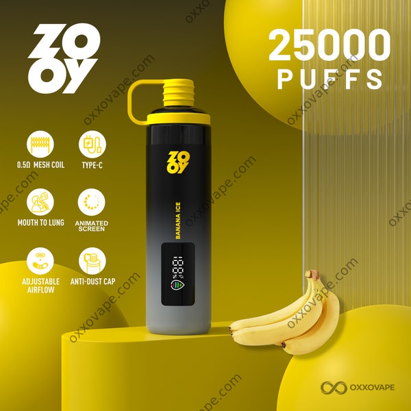 ZOOY Shisha 25000 Banana Ice flavor 25K puffs disposable vape with animated screen — EU Warehouse