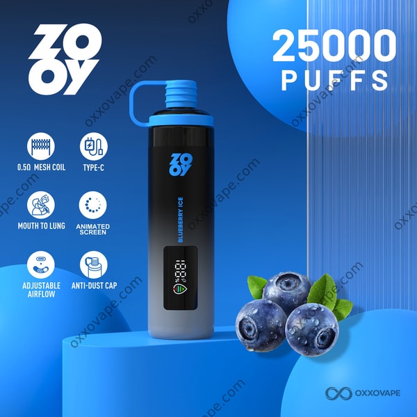 ZOOY Shisha 25000 Blueberry Ice flavor 25K puffs rechargeable disposable vape — EU Warehouse