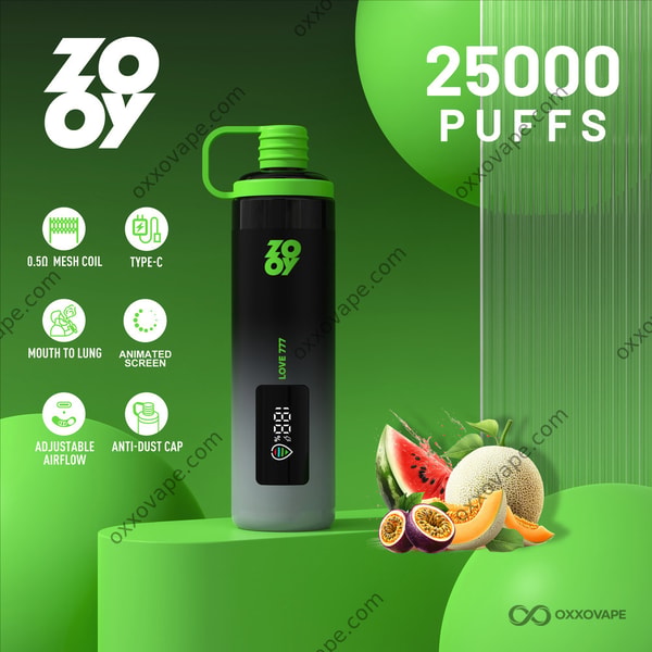 ZOOY Shisha 25000 Love 777 flavor 25K puffs disposable vape with animated smart screen — EU Warehouse