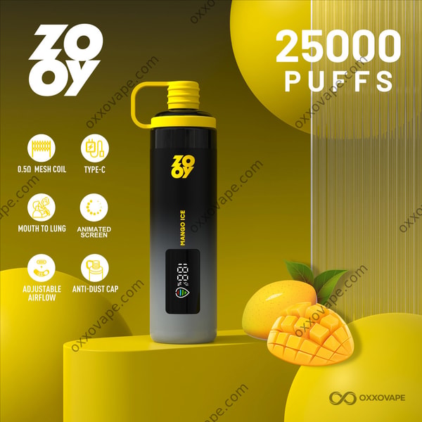 ZOOY Shisha 25000 Mango Ice flavor 25K puffs rechargeable disposable vape — EU Warehouse