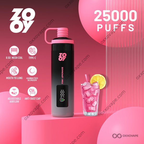 ZOOY Shisha 25000 Pink Lemonade flavor 25K puffs disposable vape — EU Warehouse