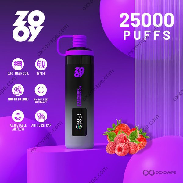 ZOOY Shisha 25000 Strawberry Raspberry Ice flavor 25K puffs disposable vape — EU Warehouse
