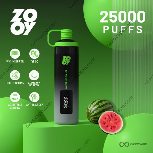 ZOOY Shisha 25000 Watermelon Ice flavor 25K puffs disposable vape with smart screen — EU Warehouse