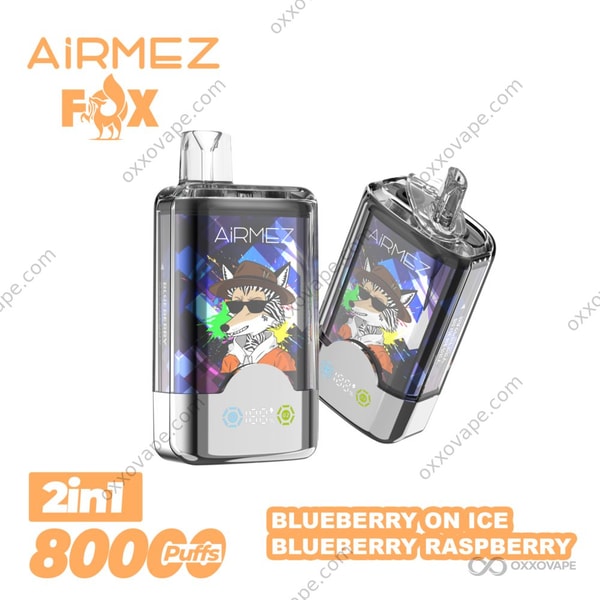 Airmez Fox 80000 Blueberry On Ice and Blueberry Raspberry Dual Flavor Pod System