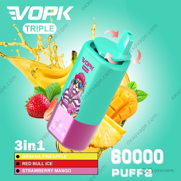 Vopk Triple 60000 Banana Pineapple Red Bull Ice Strawberry Mango flavor combination product box