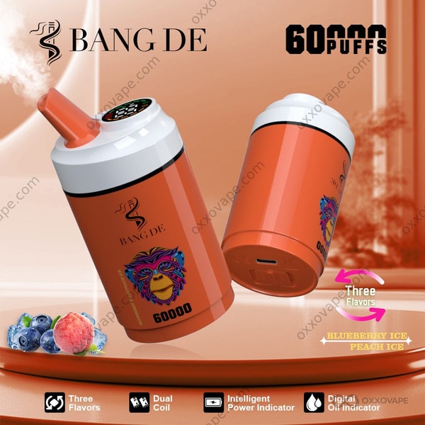 Bang DE 60000 Blueberry Ice and Peach Ice 60K Puffs Dual Flavor Rechargeable Disposable Vape