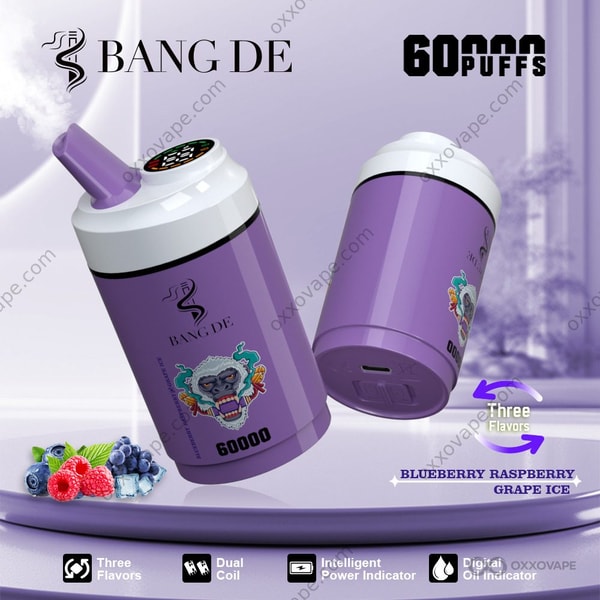 Bang DE 60000 Blueberry Raspberry and Grape Ice 60K Puffs Dual Flavor Disposable Vape