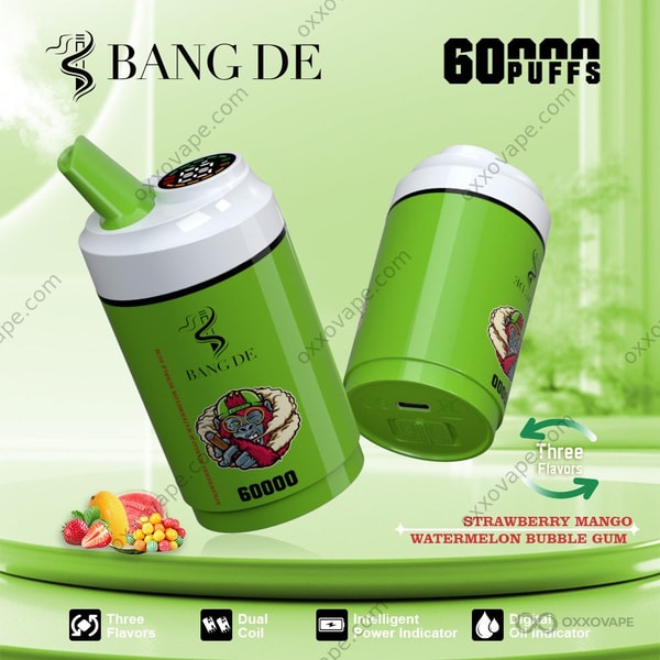 Bang DE 60000 Strawberry Mango and Watermelon Bubble Gum 60K Puffs Dual Flavor Disposable Vape