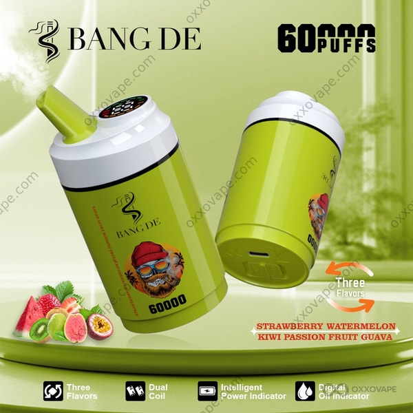 Bang DE 60000 Strawberry Watermelon and Kiwi Passion Fruit Guava 60K Puffs Dual Flavor Disposable Vape
