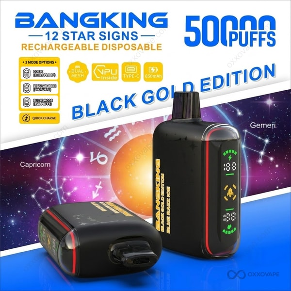 Bang King 12 Star Signs Black Gold Edition 50K Puffs — Blue Razz Ice Flavor