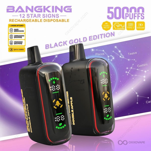 Bang King 12 Star Signs Black Gold Edition 50K Puffs — Double Apple Flavor