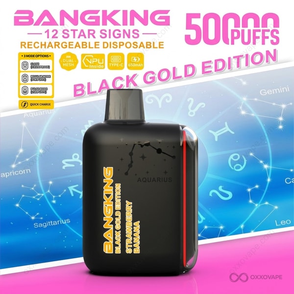 Bang King 12 Star Signs Black Gold Edition 50K Puffs — Strawberry Banana Flavor