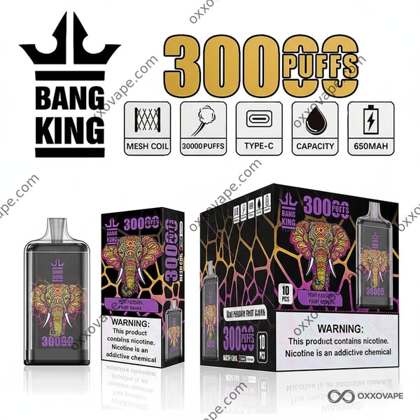 Bang King Crystal 30000 Kiwi Maracuyá Guayaba vape desechable trío tropical exótico 30K inhalaciones
