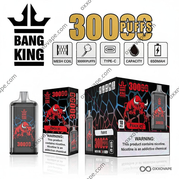 Bang King Crystal 30000 Peach Ice vape desechable melocotón maduro mentol 30K soplos
