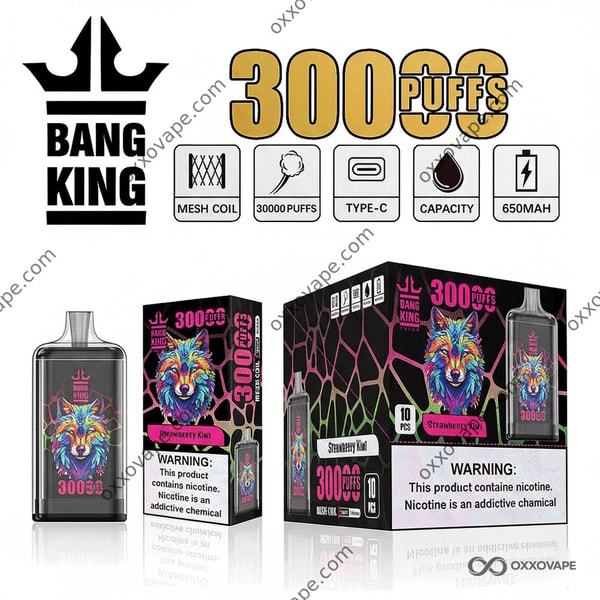 Bang King Crystal 30000 Strawberry Kiwi vape desechable mezcla de fruta picante dulce 30K soplos