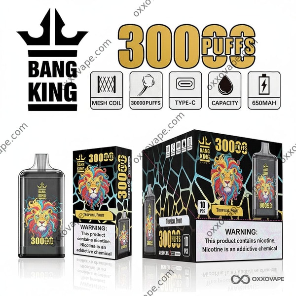 Bang King Crystal 30000 Tropical Fruit vape desechable mango exótico piña maracuyá 30K inhalaciones