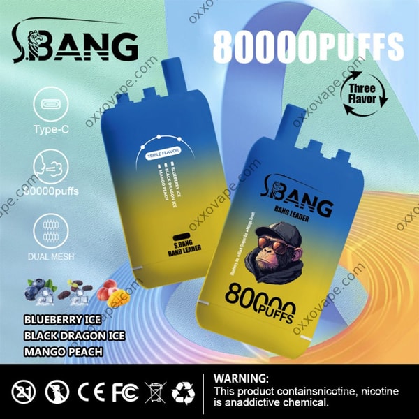 Bang Leader 80000 80K Puffs Disposable Vape Blueberry Ice Black Dragon Ice Mango Peach flavor